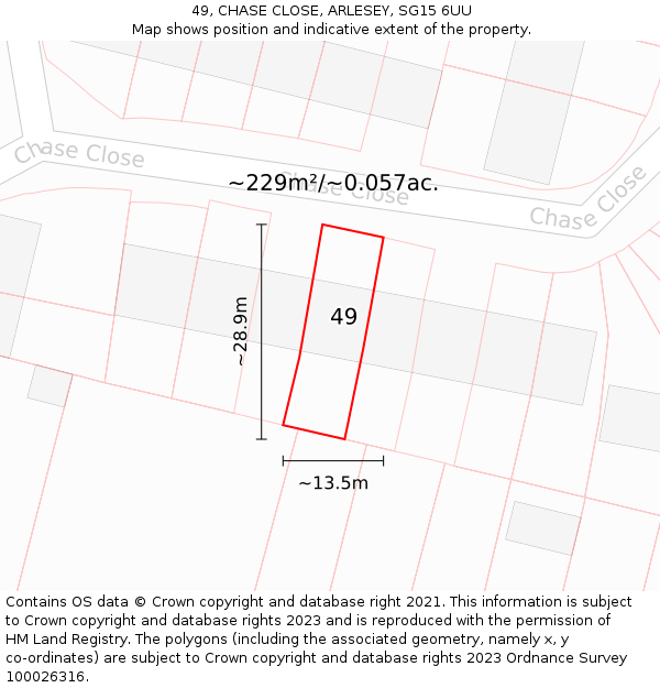 49, CHASE CLOSE, ARLESEY, SG15 6UU: Plot and title map