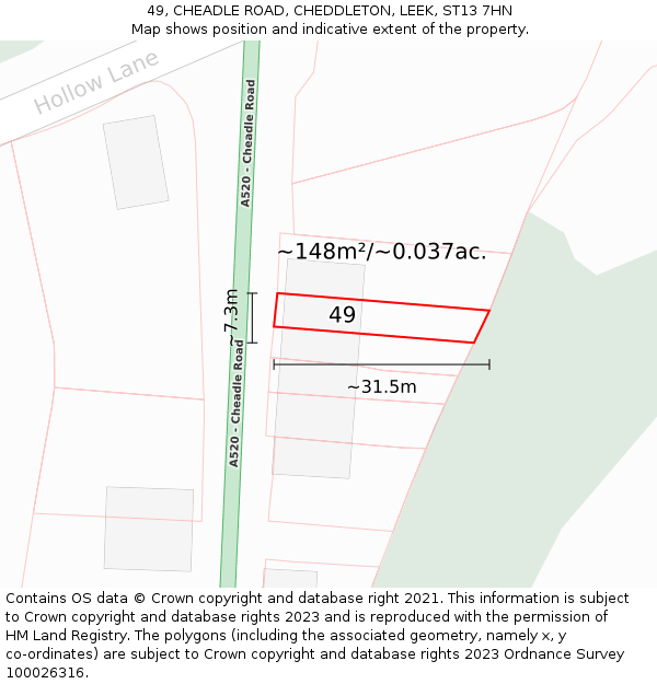 49, CHEADLE ROAD, CHEDDLETON, LEEK, ST13 7HN: Plot and title map