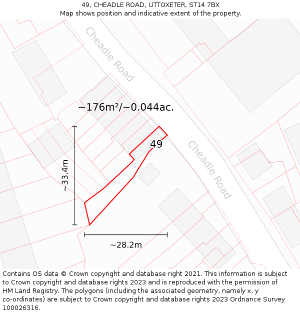 49, CHEADLE ROAD, UTTOXETER, ST14 7BX: Plot and title map