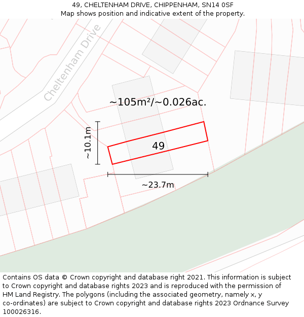 49, CHELTENHAM DRIVE, CHIPPENHAM, SN14 0SF: Plot and title map
