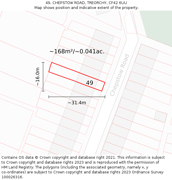 49, CHEPSTOW ROAD, TREORCHY, CF42 6UU: Plot and title map