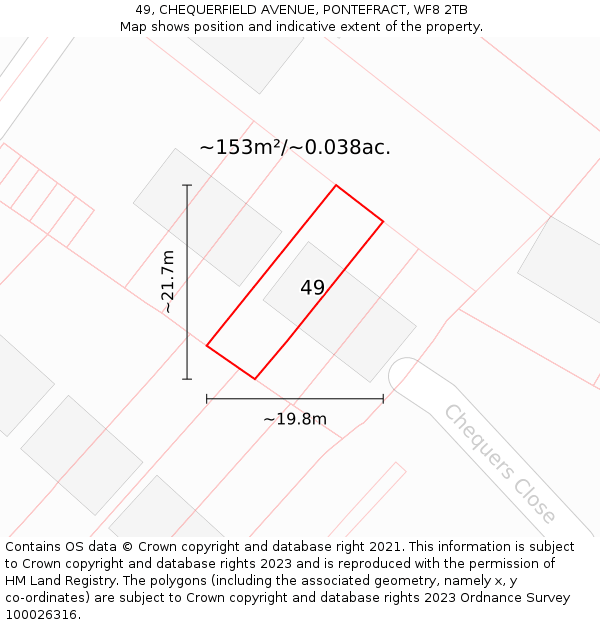 49, CHEQUERFIELD AVENUE, PONTEFRACT, WF8 2TB: Plot and title map