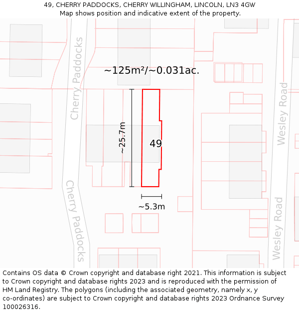 49, CHERRY PADDOCKS, CHERRY WILLINGHAM, LINCOLN, LN3 4GW: Plot and title map