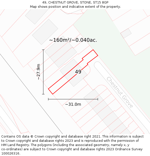 49, CHESTNUT GROVE, STONE, ST15 8GP: Plot and title map