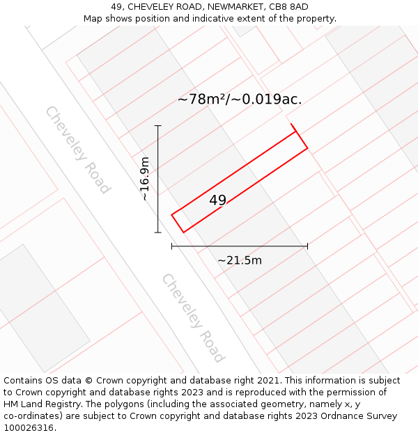 49, CHEVELEY ROAD, NEWMARKET, CB8 8AD: Plot and title map