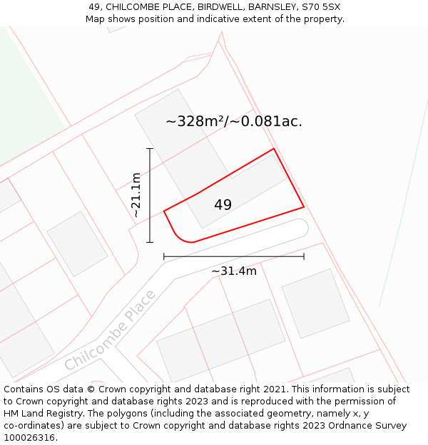 49, CHILCOMBE PLACE, BIRDWELL, BARNSLEY, S70 5SX: Plot and title map