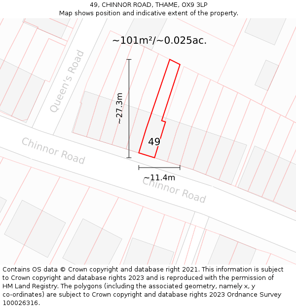 49, CHINNOR ROAD, THAME, OX9 3LP: Plot and title map