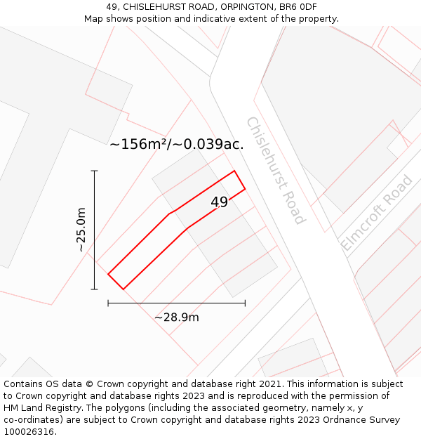 49, CHISLEHURST ROAD, ORPINGTON, BR6 0DF: Plot and title map