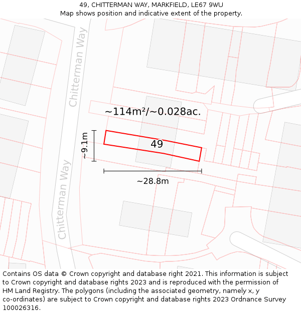 49, CHITTERMAN WAY, MARKFIELD, LE67 9WU: Plot and title map