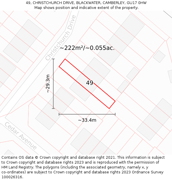 49, CHRISTCHURCH DRIVE, BLACKWATER, CAMBERLEY, GU17 0HW: Plot and title map