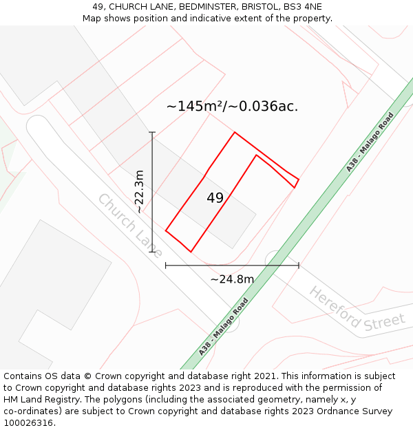 49, CHURCH LANE, BEDMINSTER, BRISTOL, BS3 4NE: Plot and title map