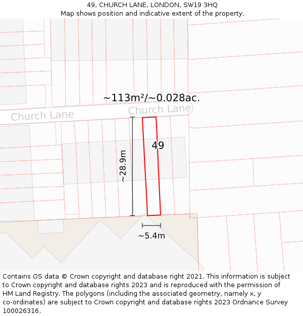 49, CHURCH LANE, LONDON, SW19 3HQ: Plot and title map