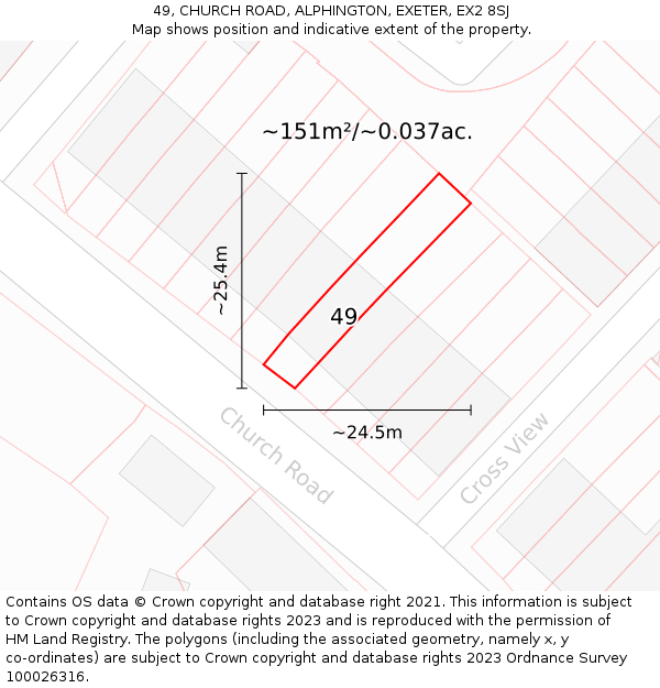 49, CHURCH ROAD, ALPHINGTON, EXETER, EX2 8SJ: Plot and title map