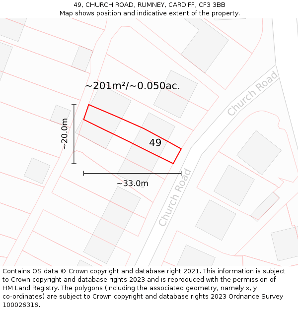 49, CHURCH ROAD, RUMNEY, CARDIFF, CF3 3BB: Plot and title map