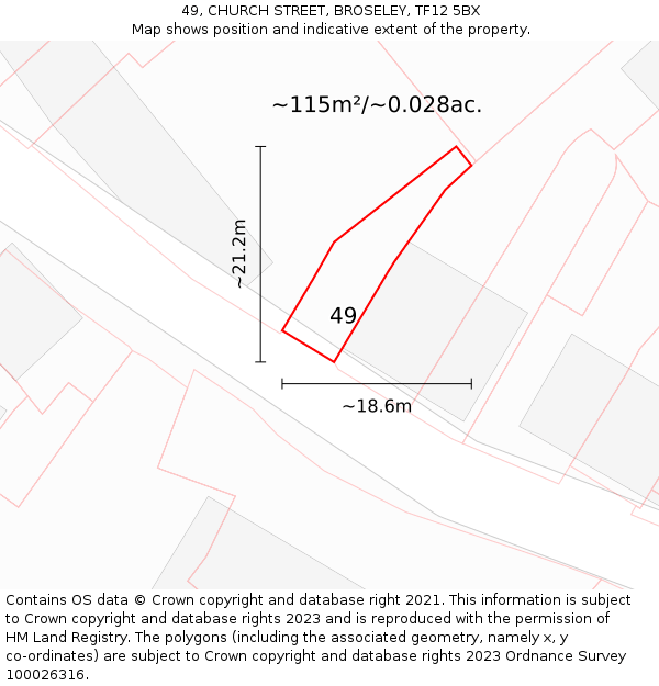 49, CHURCH STREET, BROSELEY, TF12 5BX: Plot and title map