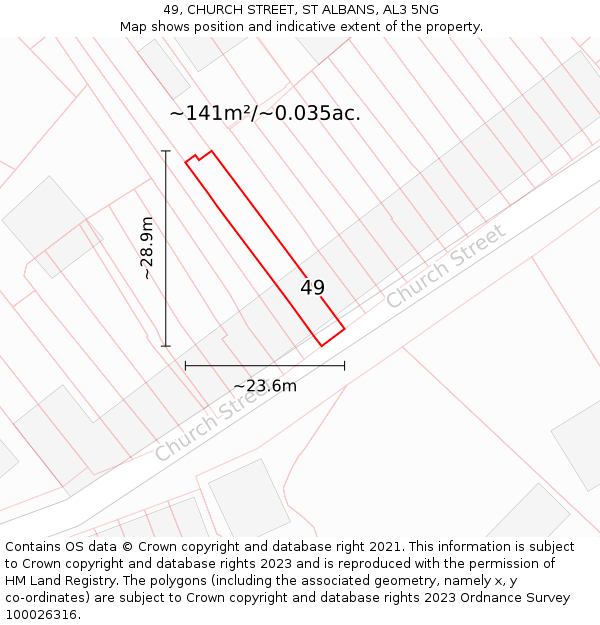 49, CHURCH STREET, ST ALBANS, AL3 5NG: Plot and title map