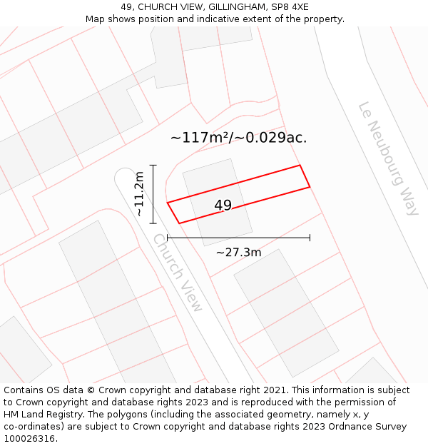 49, CHURCH VIEW, GILLINGHAM, SP8 4XE: Plot and title map