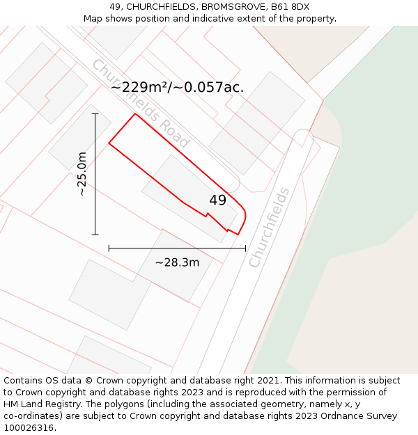 49, CHURCHFIELDS, BROMSGROVE, B61 8DX: Plot and title map