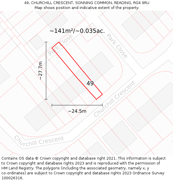 49, CHURCHILL CRESCENT, SONNING COMMON, READING, RG4 9RU: Plot and title map