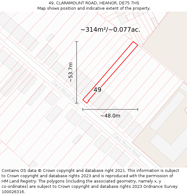 49, CLARAMOUNT ROAD, HEANOR, DE75 7HS: Plot and title map