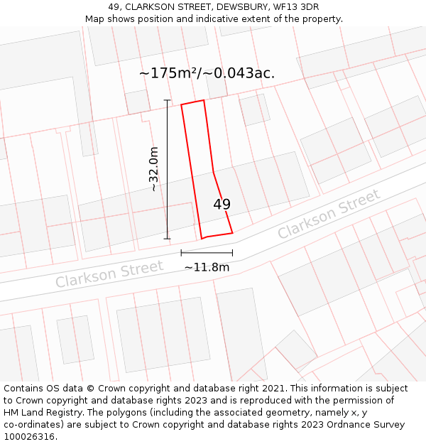 49, CLARKSON STREET, DEWSBURY, WF13 3DR: Plot and title map