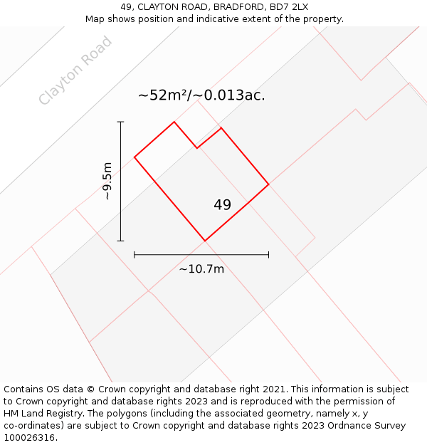 49, CLAYTON ROAD, BRADFORD, BD7 2LX: Plot and title map