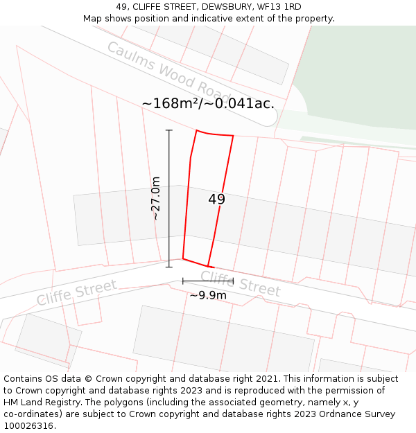 49, CLIFFE STREET, DEWSBURY, WF13 1RD: Plot and title map