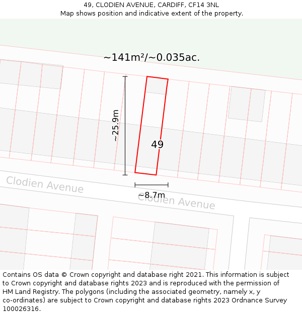 49, CLODIEN AVENUE, CARDIFF, CF14 3NL: Plot and title map