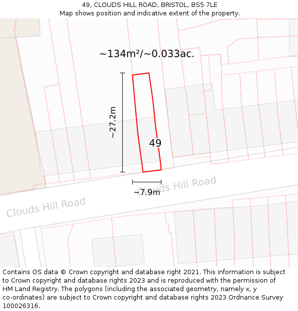 49, CLOUDS HILL ROAD, BRISTOL, BS5 7LE: Plot and title map