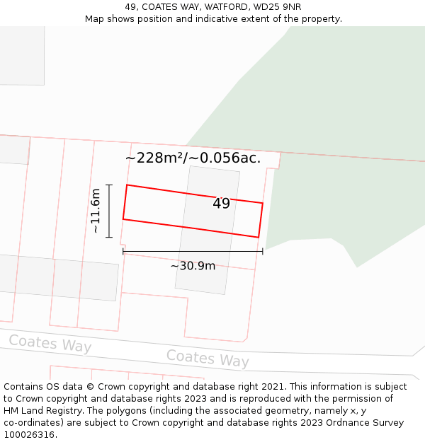 49, COATES WAY, WATFORD, WD25 9NR: Plot and title map