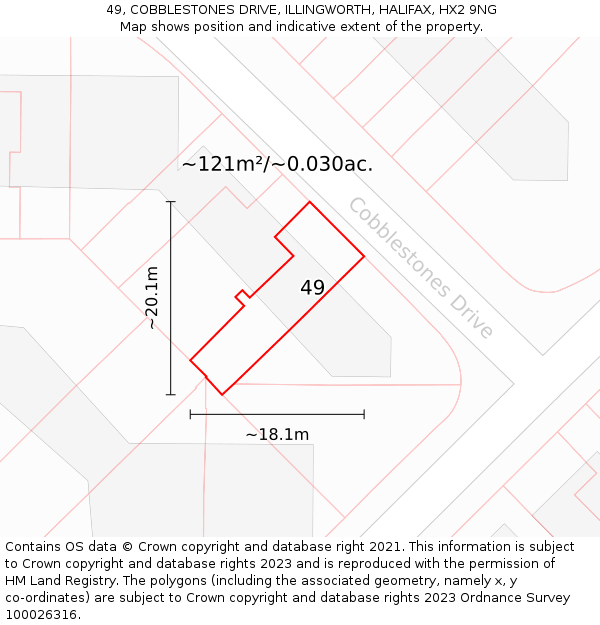 49, COBBLESTONES DRIVE, ILLINGWORTH, HALIFAX, HX2 9NG: Plot and title map