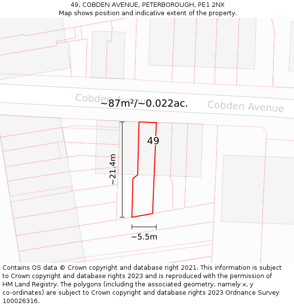49, COBDEN AVENUE, PETERBOROUGH, PE1 2NX: Plot and title map