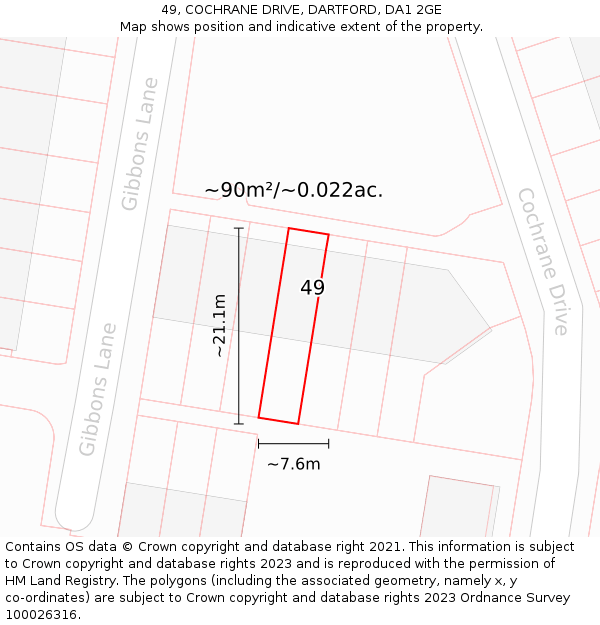 49, COCHRANE DRIVE, DARTFORD, DA1 2GE: Plot and title map