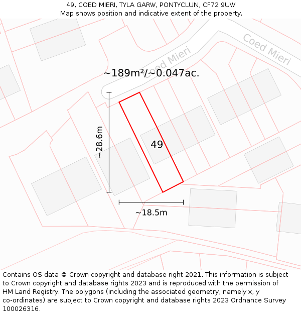 49, COED MIERI, TYLA GARW, PONTYCLUN, CF72 9UW: Plot and title map
