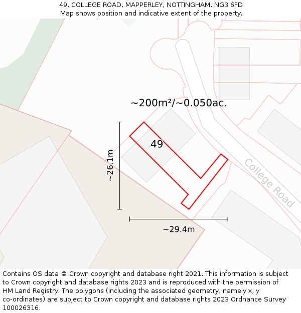 49, COLLEGE ROAD, MAPPERLEY, NOTTINGHAM, NG3 6FD: Plot and title map