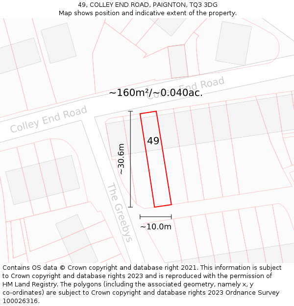 49, COLLEY END ROAD, PAIGNTON, TQ3 3DG: Plot and title map