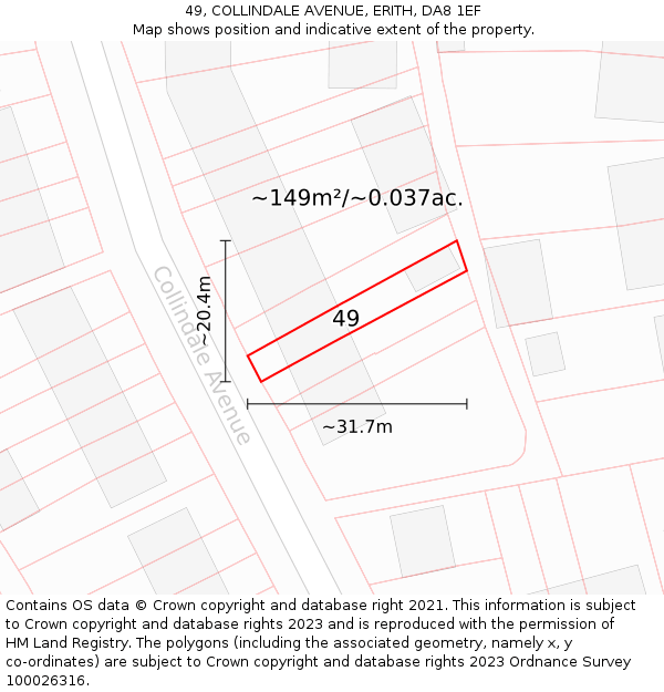 49, COLLINDALE AVENUE, ERITH, DA8 1EF: Plot and title map
