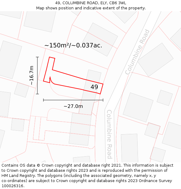49, COLUMBINE ROAD, ELY, CB6 3WL: Plot and title map