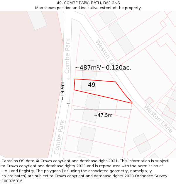 49, COMBE PARK, BATH, BA1 3NS: Plot and title map