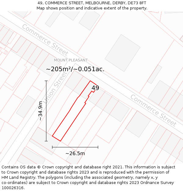 49, COMMERCE STREET, MELBOURNE, DERBY, DE73 8FT: Plot and title map