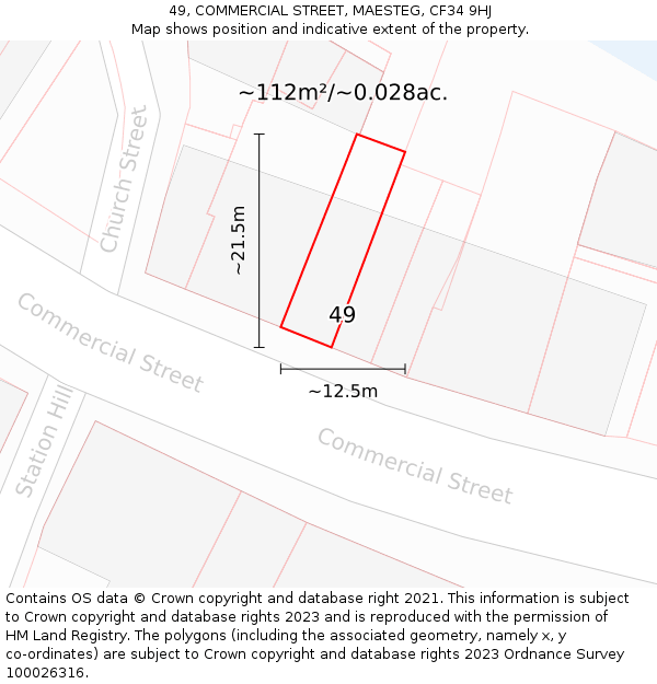49, COMMERCIAL STREET, MAESTEG, CF34 9HJ: Plot and title map