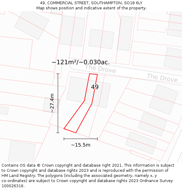 49, COMMERCIAL STREET, SOUTHAMPTON, SO18 6LY: Plot and title map