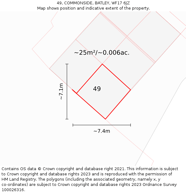 49, COMMONSIDE, BATLEY, WF17 6JZ: Plot and title map