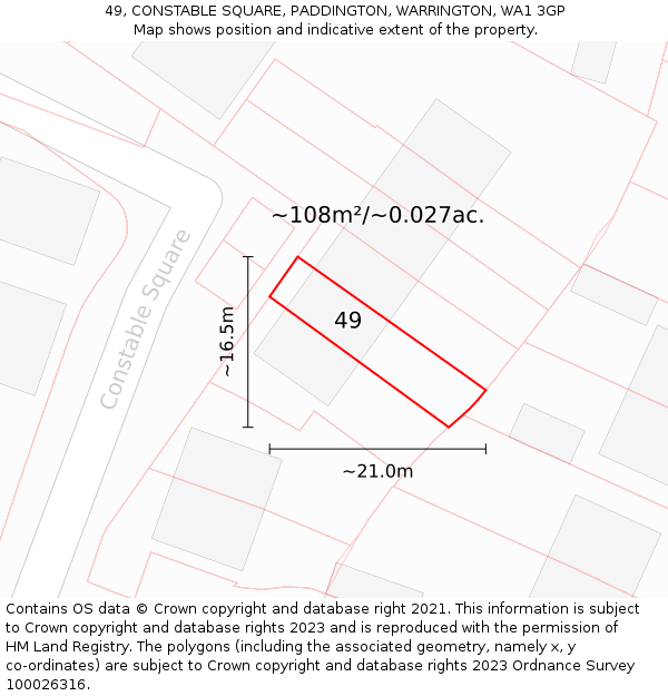 49, CONSTABLE SQUARE, PADDINGTON, WARRINGTON, WA1 3GP: Plot and title map