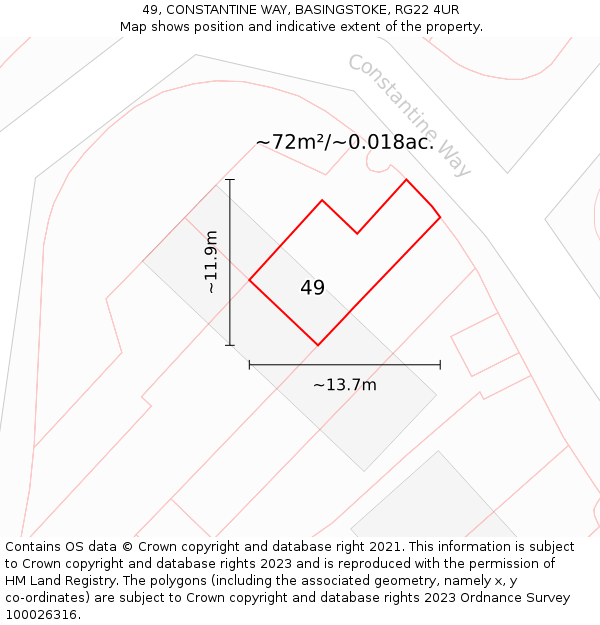 49, CONSTANTINE WAY, BASINGSTOKE, RG22 4UR: Plot and title map