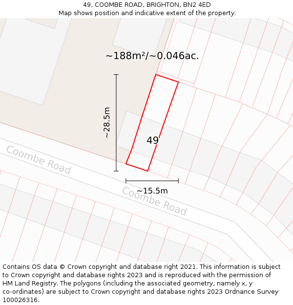 49, COOMBE ROAD, BRIGHTON, BN2 4ED: Plot and title map