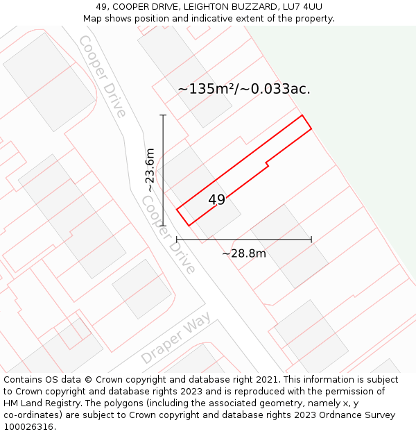 49, COOPER DRIVE, LEIGHTON BUZZARD, LU7 4UU: Plot and title map