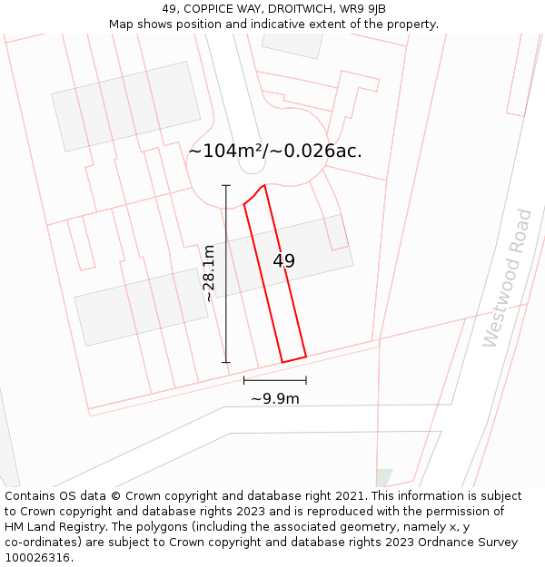 49, COPPICE WAY, DROITWICH, WR9 9JB: Plot and title map
