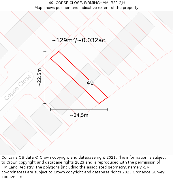 49, COPSE CLOSE, BIRMINGHAM, B31 2JH: Plot and title map