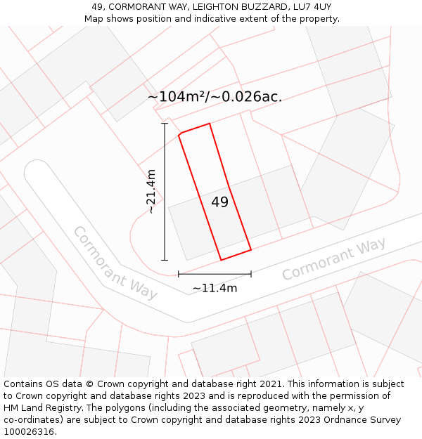 49, CORMORANT WAY, LEIGHTON BUZZARD, LU7 4UY: Plot and title map